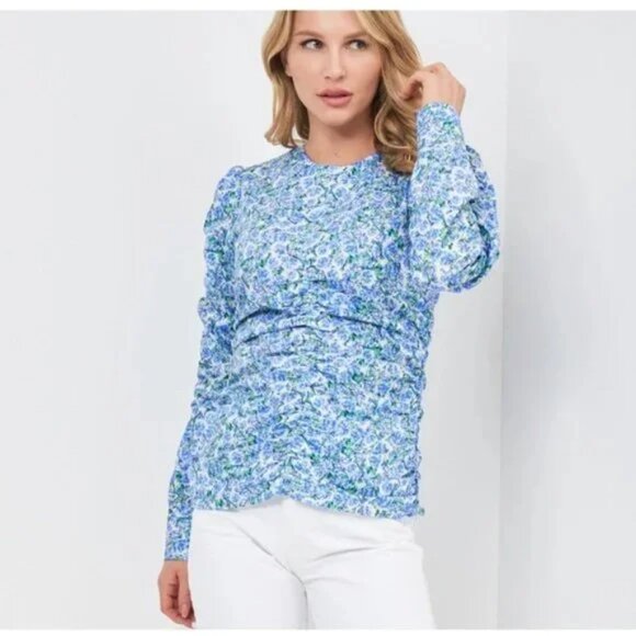 Zara Lightweight Floral Top Blue White XS - Picture 1 of 13